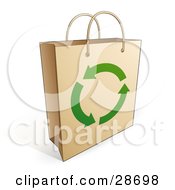 Brown Paper Shopping Bag With Handles And Green Recycle Arrows On The Front