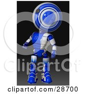 Poster, Art Print Of Blue Ao-Maru Robot Standing And Looking Up Over His Shoulder