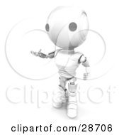 White Ao-Maru Robot Standing And Gesturing With His Hands