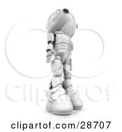 Clipart Illustration Of A White AO Maru Robot Towering Above Looking Upwards View From Below
