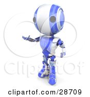 Blue Ao-Maru Robot Standing And Gesturing With His Hands