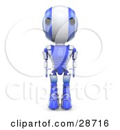 Blue Ao-Maru Robot Standing Tall With His Arms At His Side Facing Front