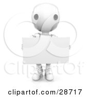 White Ao-Maru Robot Facing Front And Holding A Blank White Advertising Board