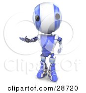 Poster, Art Print Of Friendly Blue Ao-Maru Robot Holding One Hand Out While Gesturing