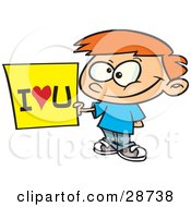 Poster, Art Print Of Sweet Little Red Haired Caucasian Boy Holding An I Love You Sign