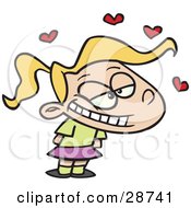 Clipart Illustration Of A Cute Little Blond Caucasian Girl With A Cruch On Someone Red Hearts Fluttering Above Her Head