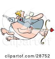 Clipart Illustration Of A Mis Shaven Chubby Cupid With Blond Hair Flying With A Heart Arrow Aimed by toonaday
