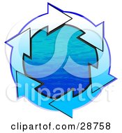 Poster, Art Print Of Circle Of Gradient White And Blue Arrows Around Blue Water