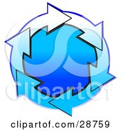 Clipart Illustration Of A Circle Of Gradient Blue And White Arrows Around A Gradient Blue Center