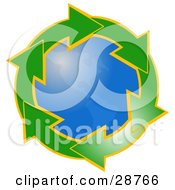Clipart Illustration Of Gradient Green Arrows Outlined In Yellow Circling Around The American Continents Of Planet Earth by djart