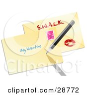 Clipart Illustration Of The Front And Back Of An Envelope Sealed With A Lipstick Kiss And A Pink Heart Stamp by elaineitalia