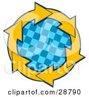 Poster, Art Print Of Circle Of Yellow Arrows Around A Blue Checkered Center
