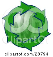 Clipart Illustration Of A Circle Of Green Arrows Outlined In Blue Around A Green 100 Dollar Bill Center by djart