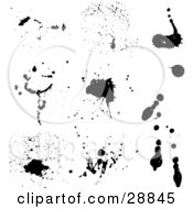 Clipart Illustration Of A Black And White Ink Splatter Set