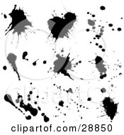 Clipart Illustration Of A Black And White Collection Of Black Ink Splatters