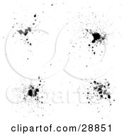 Clipart Illustration Of A Set Of Four Scattered Black Ink Splats On White