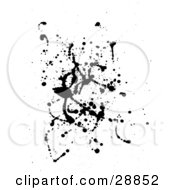 Clipart Illustration Of A Black Ink Splatter With Drips And Lines Over White