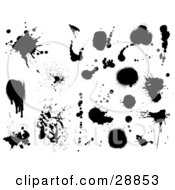 Clipart Illustration Of A Black And White Set Of Black Ink Splatters