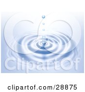 Clipart Illustration Of Water Droplets Falling Straight Down Into Concentric Circles On The Surface Of Blue Water