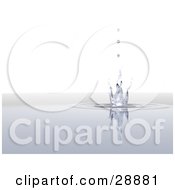 Clipart Illustration Of A Still Reflective Surface Of Water With A Large Splash Rings And Droplets Falling Down
