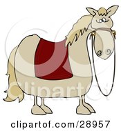 Poster, Art Print Of Spooked Horse With A Red Blanket Over Its Back And Reins Hanging Down From Its Face