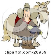Clipart Illustration Of A Spooked Horse Standing Behind A Cowboy Pouring A Cup Of Coffee