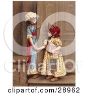 Two Little Sisters At A Doorway Smiling And Holding Hands Circa 1880