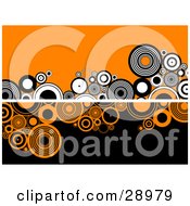Clipart Illustration Of A White Line Dividing Black And White Circles On An Orange Background On The Top And Orange And Black Circles On A Black Background On The Bottom
