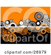 Poster, Art Print Of White Line Dividing Black And White Circles On An Orange Background On The Top And Orange And Black Circles On A Black Background On The Bottom