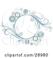 Clipart Illustration Of A Blue Circle Made Of Scrolling Vines And Circles Over White