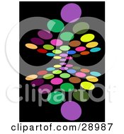 Clipart Illustration Of A Background Of Colorful Purple Green Yellow Orange Blue Red And Pink Circles Reflecting On Black