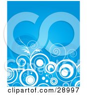 Clipart Illustration Of White Circles Swirls Dots And Flourishes Over A Blue Background