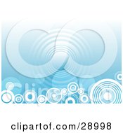 Poster, Art Print Of Repeat Circle In The Center Of A Gradient Blue Background With White Circles Along The Bottom