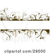Blank White Text Bar Framed With Brown Grunge Splatters And Plants Over White