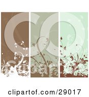 Poster, Art Print Of Set Of Three Brown And Green Vertical Website Banner Panels With Flourishes