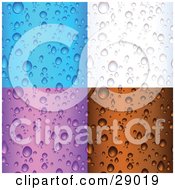Set Of Blue White Purple And Brown Backgrounds Of Water Droplets On Surfaces