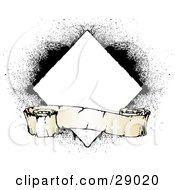 Poster, Art Print Of Worn Blank Scroll In Front Of A White Diamond On A White Background With Black Grunge Spray
