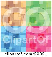Poster, Art Print Of Set Of Brown Green Blue And Pink Backgrounds With Abstract Square Patterns