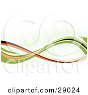 Poster, Art Print Of Background Of White Orange Black And Green Waves Over A Dotted Background On White