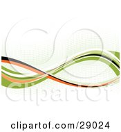 Clipart Illustration Of A Background Of White Orange Black And Green Waves Over A Dotted Background On White