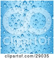 Poster, Art Print Of Background Of Wet Droplets On A Glass Of Cold Blue Water