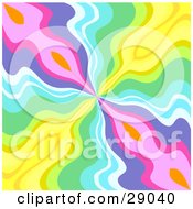 Poster, Art Print Of Background Of Pink Purple Blue Green And Yellow Waves Spanning Out From The Center