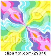 Clipart Illustration Of A Background Of Pink Purple Blue Green And Yellow Waves Spanning Out From The Center