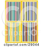 Set Of Four Colorful Striped Backgrounds Of Pinks Blues Yellows And Reds