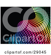 Clipart Illustration Of A Colorful Rainbow Wave Of Green Yellow Orange Pink Purple Red And Blue Dots On A Black Background