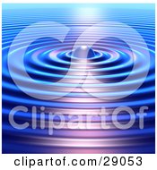 Poster, Art Print Of Blue Concentric Ripples On The Surface Of Water With Purple Light Shining Off Of The Center