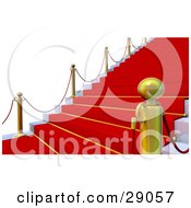 Poster, Art Print Of Angled View Of Golden Posts Along A Red Carpet Leading Up Steps