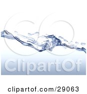 Clipart Illustration Of Splashing And Drops Along The Surface Of Clear Blue Purified Water Flowing Over A White And Blue Background