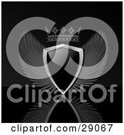 Clipart Illustration Of A Winged Black Shield And Crown On A Reflective Black Background