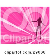 Poster, Art Print Of Silhouetted Woman Dancing On A Bursting Pink Disco Background